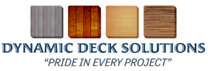 New Hampshire Four deck material samples above the text “Dynamic Deck Solutions” and the slogan “Pride in Every Project.”. Marketing Agency